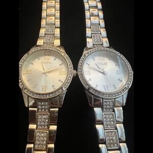 2 Ladies Watches Gold Tone Geneva & Silver Folio